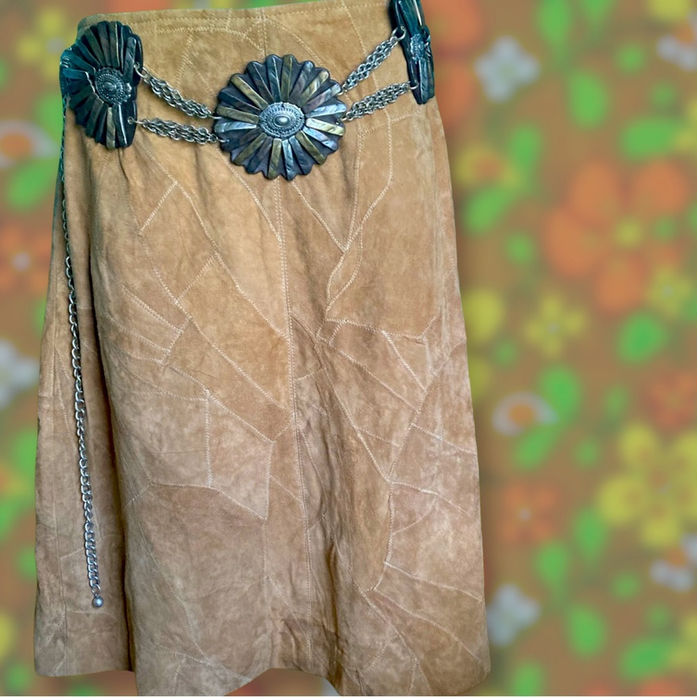 NWT vintage early 00 does 1970s genuine patchwork suede skirt